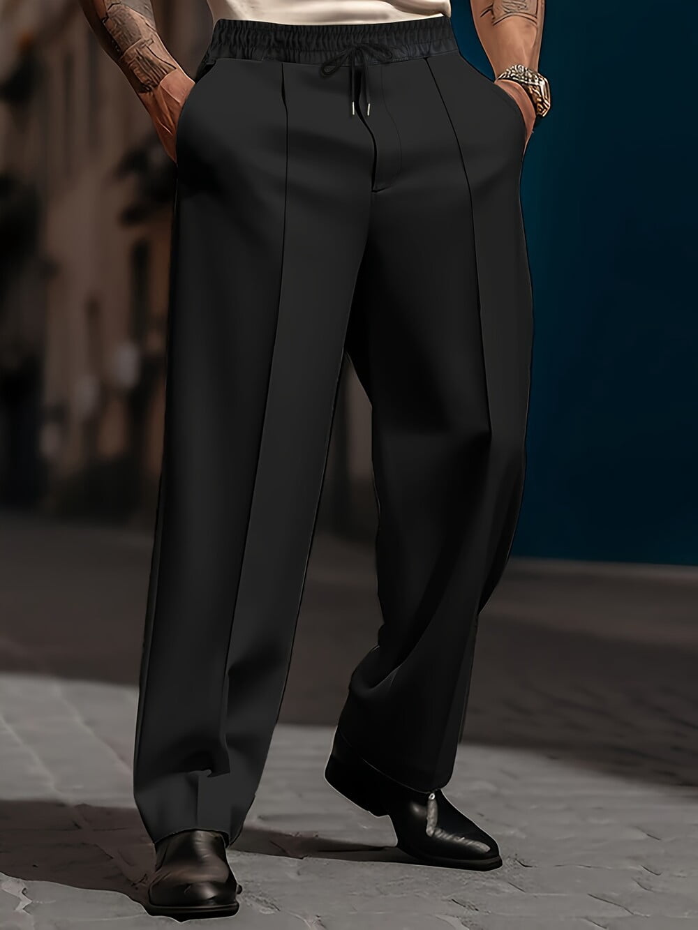 Mens Loose Fit Suit Dress Pants Casual Business Straight Leg Formal ...