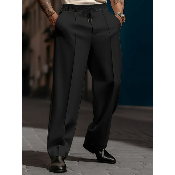 Mens Loose Fit Suit Dress Pants Casual Business Straight Leg Formal Pants Wrinkle Free Flat Front Work Trousers Black XL