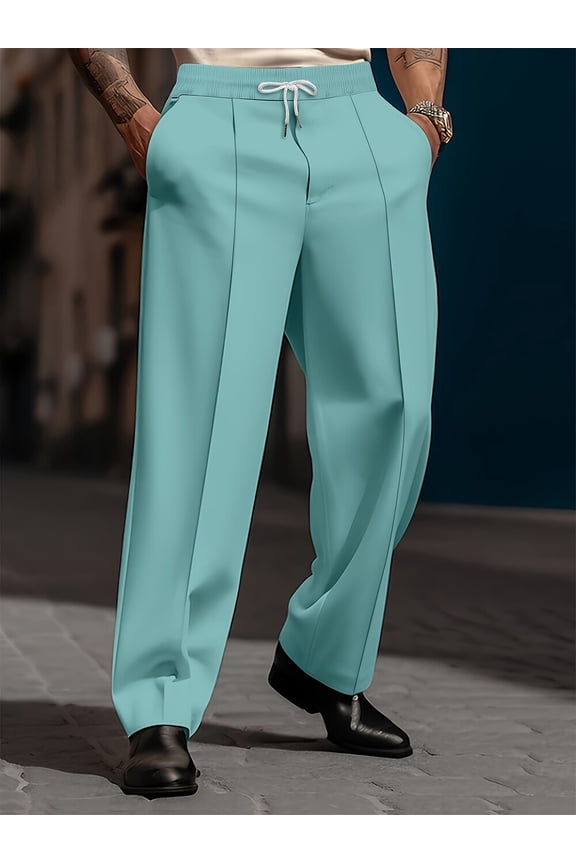 Mens Loose Fit Suit Dress Pants Casual Business Straight Leg Formal Pants Wrinkle Free Flat Front Work Trousers Blue XXL