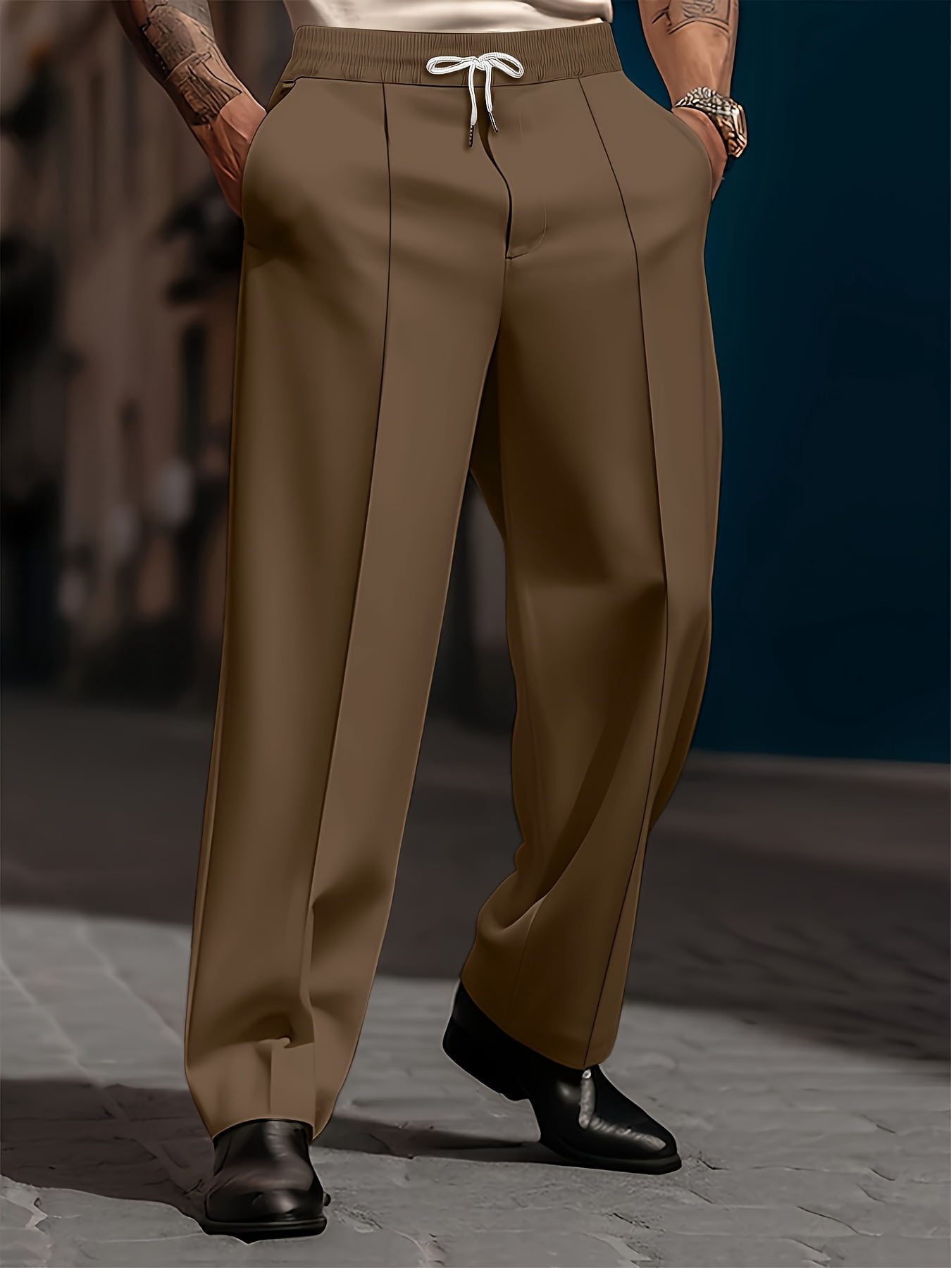 Mens Loose Fit Suit Dress Pants Casual Business Straight Leg Formal ...