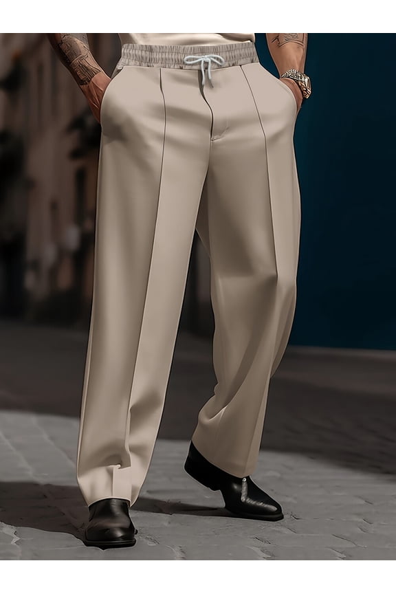 Mens Loose Fit Suit Dress Pants Casual Business Straight Leg Formal Pants Wrinkle Free Flat Front Work Trousers Khaki 3XL