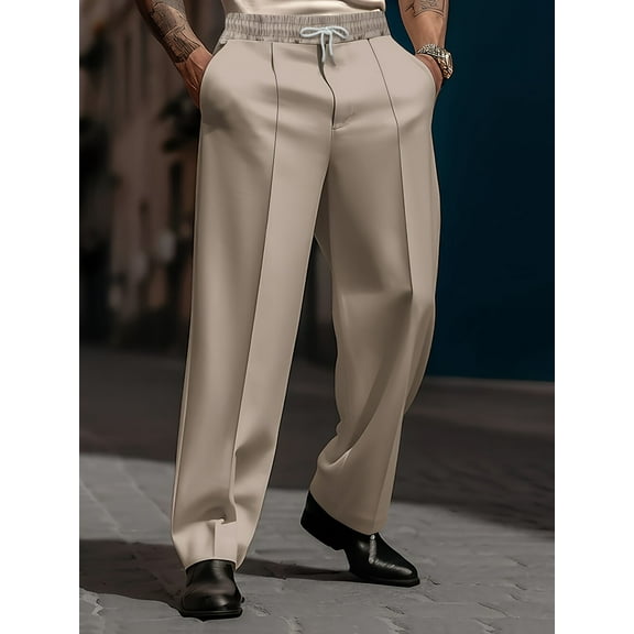Mens Loose Fit Suit Dress Pants Casual Business Straight Leg Formal Pants Wrinkle Free Flat Front Work Trousers Khaki XL