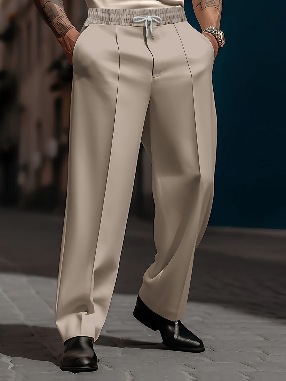 Mens Loose Fit Suit Dress Pants Casual Business Straight Leg Formal ...