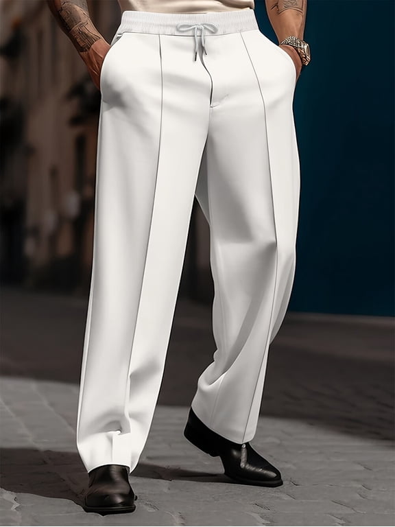 Mens Loose Fit Suit Dress Pants Casual Business Straight Leg Formal Pants Wrinkle Free Flat Front Work Trousers White XL