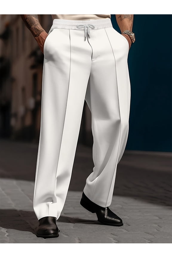 Mens Loose Fit Suit Dress Pants Casual Business Straight Leg Formal Pants Wrinkle Free Flat Front Work Trousers White XXL
