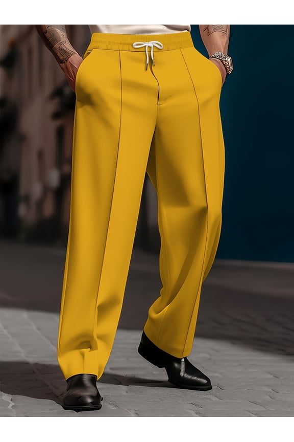 Mens Loose Fit Suit Dress Pants Casual Business Straight Leg Formal Pants Wrinkle Free Flat Front Work Trousers Yellow 3XL
