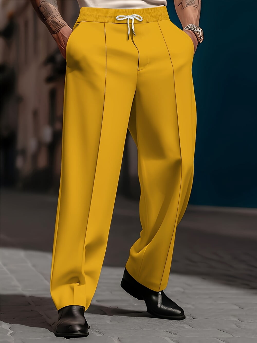 Mens Loose Fit Suit Dress Pants Casual Business Straight Leg Formal ...