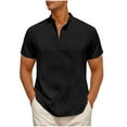 thumbnail image 1 of Mens Loose Fit T Shirts Collared Neck Faux Linen Tee Tops for Man Short Sleeve Casual Basic Fall Summer Shirts Button 2025 Clothing Country Concert Y2K, 1 of 7
