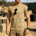 thumbnail image 1 of Mens Loose Fit Tactical T-Shirts Crew Neck Quick Dry Polyester Hook Loop Patch Breathable Short Sleeve Outdoor, Khaki, L, 1 of 6