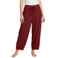 thumbnail image 1 of Women's Corduroy Pants Drawstring Elastic Waist Baggy Wide Leg Trousers Pull On Fall Winter Harem Outfit with Pockets (2XL, Wine), 1 of 8