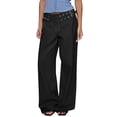 thumbnail image 1 of Women's Wide Leg Jeans with Adjustable Buckle Loose Mid Waist Baggy Boyfriend Streetwear Denim Pants with Pockets 2026 (L, Black), 1 of 6