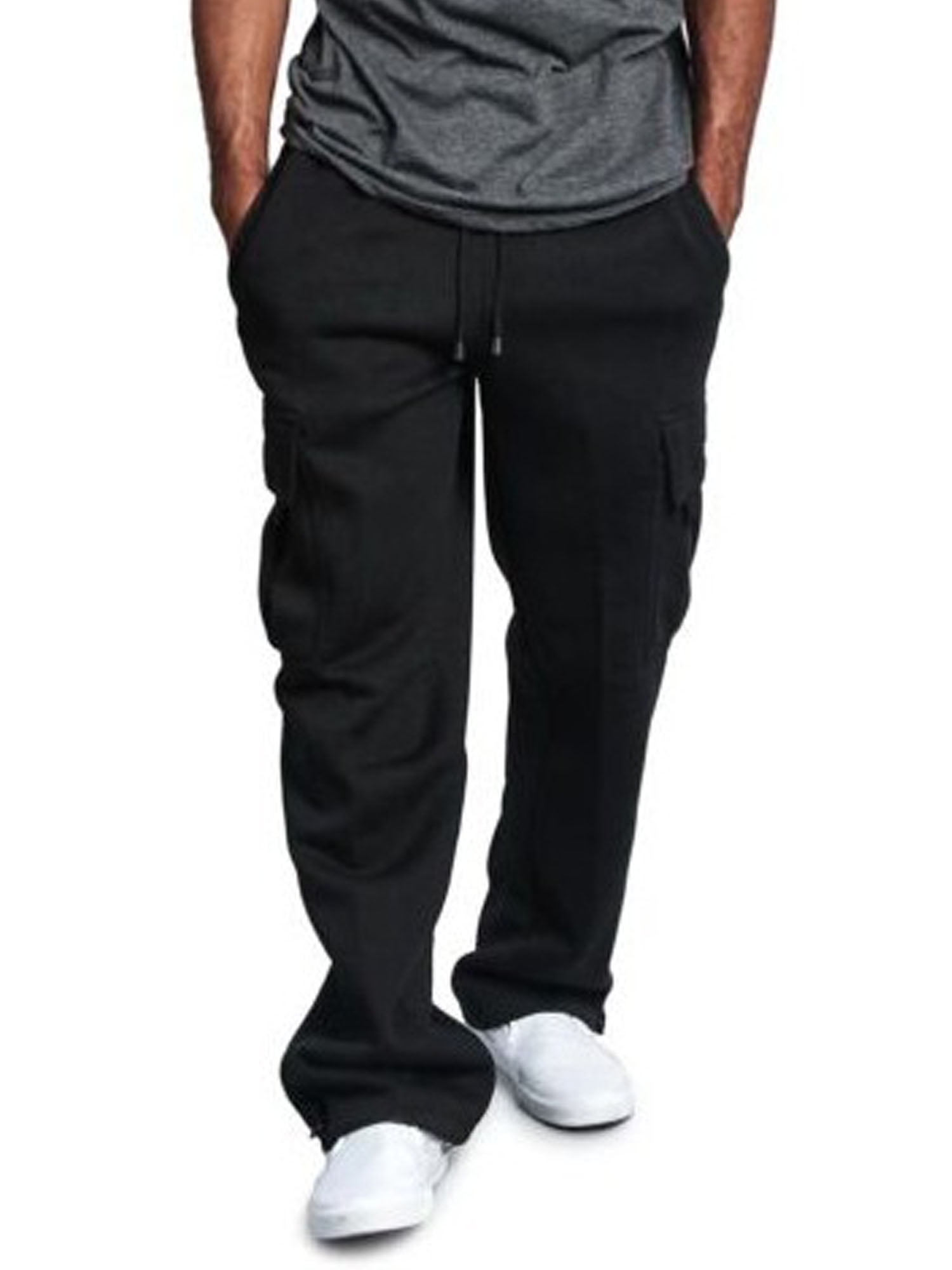 Mens Loose Jogger Gym Heavy Weight Fleece Cargo Pocket Sweat Pants