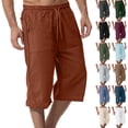 thumbnail image 1 of Mens Loose Lightweight Linen 3/4 Capri Pants Drawstring Knee Length Shorts Summer Golf Work Comfort Sweatpants Beach Workout Lounge Trousers With Pockets Gray 2XL, 1 of 4