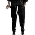 thumbnail image 1 of Mens Loose With Pockets Workout Casual Beach Knitted Cargo Joggers Sweatpants Activewear Lounge Trousers Solid Color Elastic Waist Drawstring Fashion Summer Pants Black L, 1 of 5