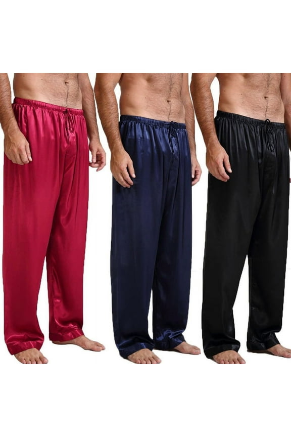 Mens Loose Sleep Bottoms Nightwear Sleepwear Bath Pajamas Satin Silk Long Lounge Pants Pyjamas