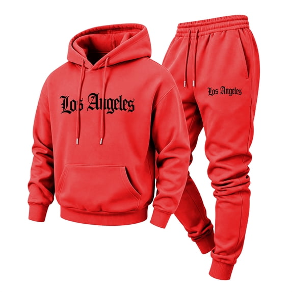 Mens Los Angeles Graphic Hoodie Sweatsuit 2 Piece Tracksuit Set Casual Athletic Hooded Sweatshirt & Tapered Jogger Pants Suit