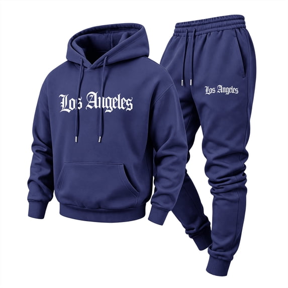 Mens Los Angeles Graphic Hoodie Sweatsuit 2 Piece Tracksuit Set Casual Athletic Hooded Sweatshirt & Tapered Jogger Pants Suit