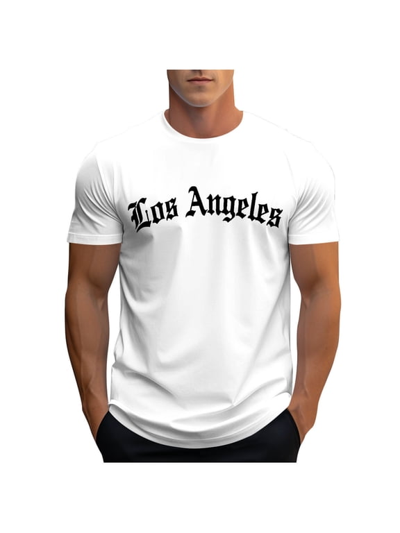 Mens Los Angeles Graphic Tees Short Sleeve Crewneck LA Souvenir Chicano Style T-Shirts Skin-Friendly Stretch Breathable Summer Casual Going Out Tops,White,L