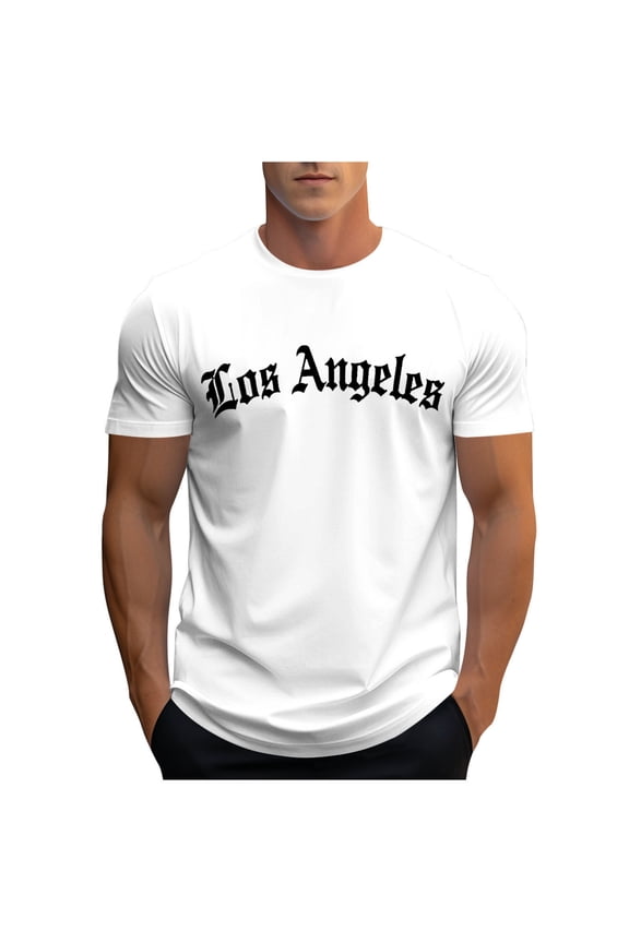 Mens Los Angeles Graphic Tees Short Sleeve Crewneck LA Souvenir Chicano Style T-Shirts Skin-Friendly Stretch Breathable Summer Casual Going Out Tops,White,L