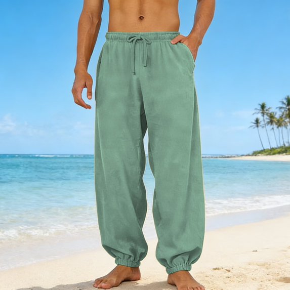 Mens Lounge Pants Lightweight Drawstring Elastic Waist Baggy Joggers Summer Comfort Everyday Travel Beach Linen Pants