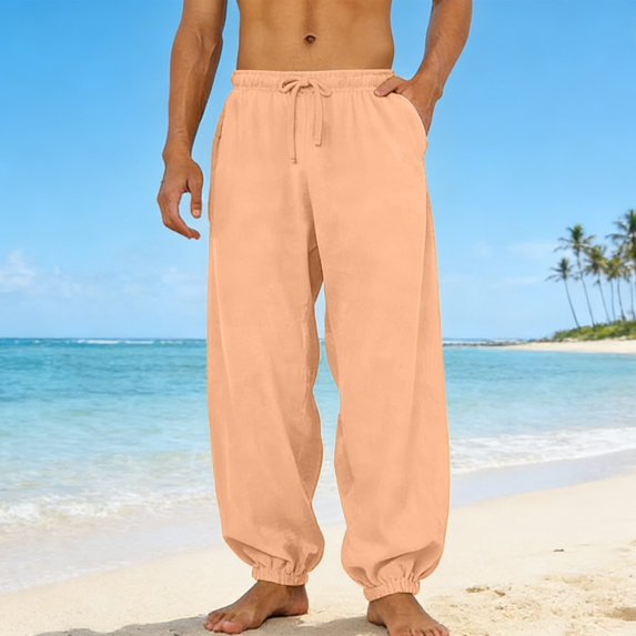 Mens Lounge Pants Lightweight Drawstring Elastic Waist Baggy Joggers Summer Comfort Everyday Travel Beach Linen Pants