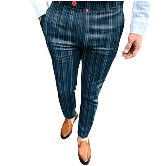 Mens Lounge Pants Men's Casual Striped Print Skinny Pencil Pants Zipper Elastic Waist Pants Trousers Men Work Pants Blue XXL