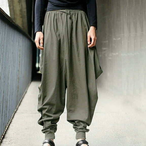 Mens Lounge Pants Men's Solid Color Cotton Hemp Large Harem Pants Wide Leg Pants clothes under $25.00