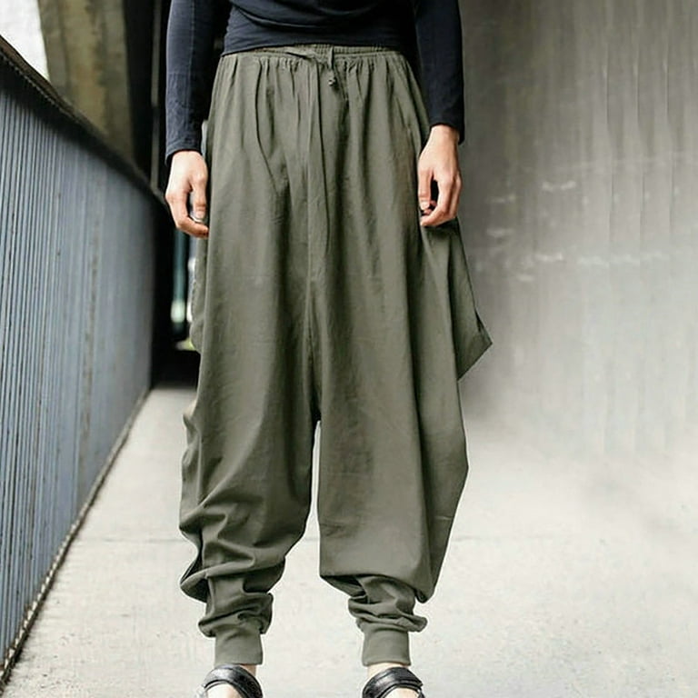 Mens Lounge Pants Men's Solid Color Cotton Hemp Large Harem Pants