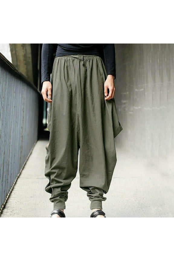 Mens Lounge Pants Men's Solid Color Cotton Hemp Large Harem Pants Wide Leg Pants