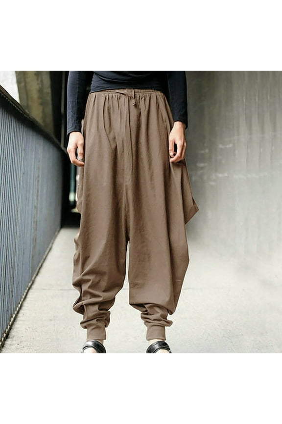 Mens Lounge Pants Men's Solid Color Cotton Hemp Large Harem Pants Wide Leg Pants