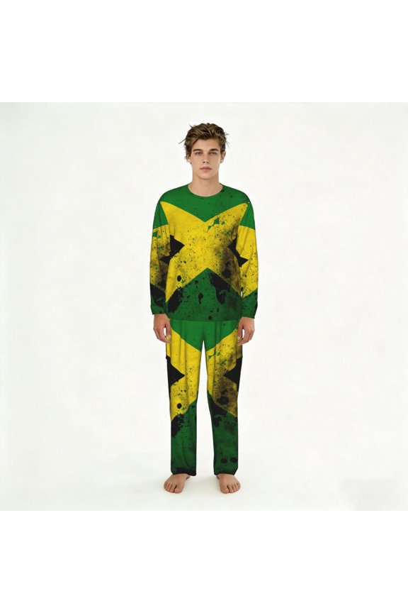 Mens Lounge Sets 2 Piece Pajamas Outfits Long Sleeve Casual Sweatsuits, Jamaican Flag Vintage