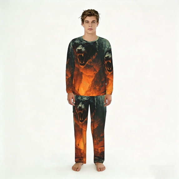 Mens Lounge Sets 2 Piece Pajamas Outfits Long Sleeve Casual Sweatsuits, Werewolf Night Cool Art