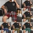 thumbnail image 1 of Mens Lounge Sets Crew Neck Short Sleeve T-Shirts Short Pants Sets Men Plaid Casual Home Sleepwear Summer Blouses Pants 2PCS Sets, 1 of 7
