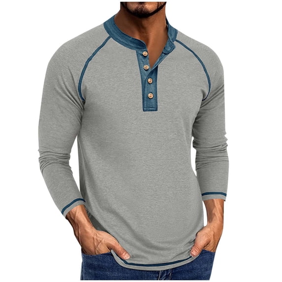 Mens Lounge Shirt Casual Henley Long Sleeve Crew Neck Fall Top Base Layer Workout Tee Gifts for Men