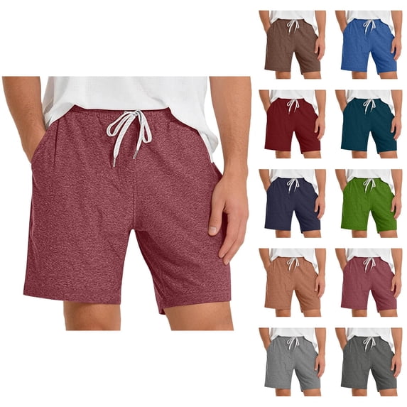 Mens Lounge Shorts Summer Elastic Waist Drawstring Straight Leg Relaxed Fit Casual Shorts with Pockets