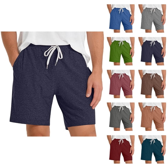 Mens Lounge Shorts Summer Elastic Waist Drawstring Straight Leg Relaxed Fit Casual Shorts with Pockets