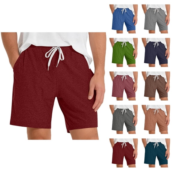 Mens Lounge Shorts Summer Elastic Waist Drawstring Straight Leg Relaxed Fit Casual Shorts with Pockets