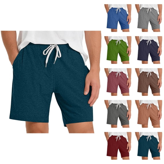 Mens Lounge Shorts Summer Elastic Waist Drawstring Straight Leg Relaxed Fit Casual Shorts with Pockets
