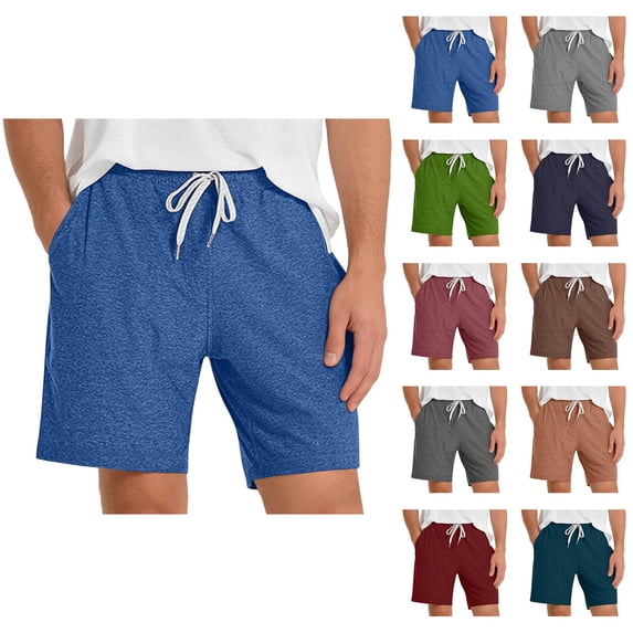 Mens Lounge Shorts Summer Elastic Waist Drawstring Straight Leg Relaxed Fit Casual Shorts with Pockets