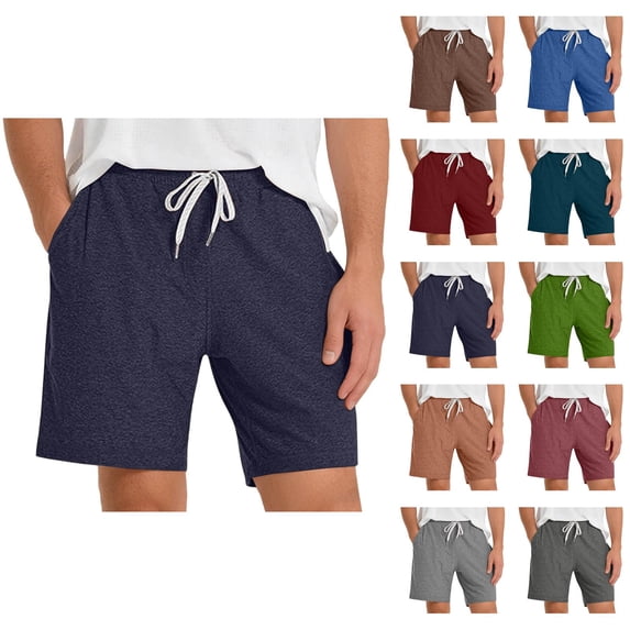 Mens Lounge Shorts Summer Elastic Waist Drawstring Straight Leg Relaxed Fit Casual Shorts with Pockets
