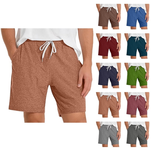 Mens Lounge Shorts Summer Elastic Waist Drawstring Straight Leg Relaxed Fit Casual Shorts with Pockets