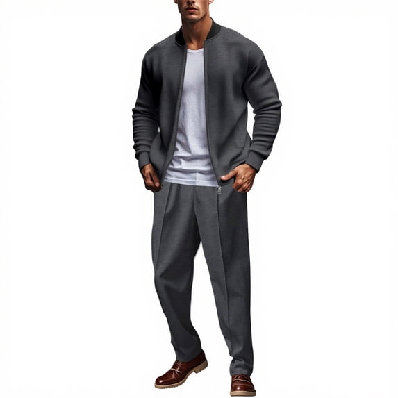 Mens Loungewear Sets Solid Stand Collar Zip Up Long Sleeve Shirt and Drawstring Pants Set Casual Two Piece Tracksuit