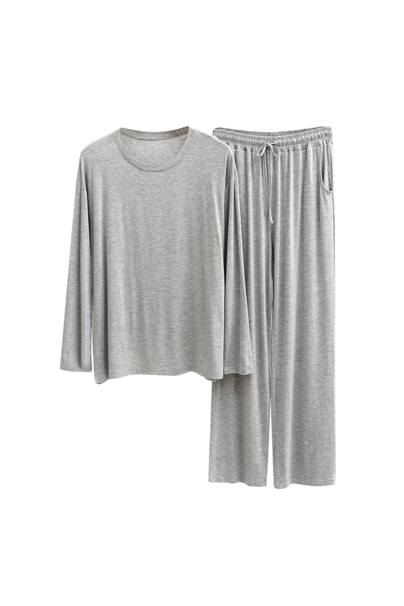 Mens Loungewear Two Piece Long Sleeve Top Pants Solid Color Suit Clothes