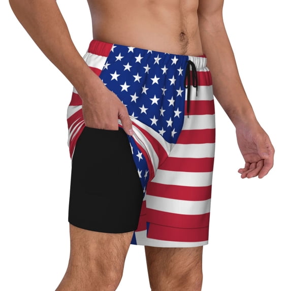 Mens Love America Swimming Trunks with Compression Liner Beach Quick Dry Swim Shorts