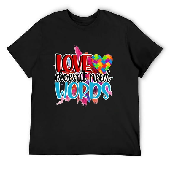 Mens Love Doesn't Need Words Autism Funny Puzzle Short Sleeve T-Shirt Black Large