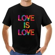 Mens Love Is Love Lgbt Pride Rainbow Flag Retro T-Shirts Black Small