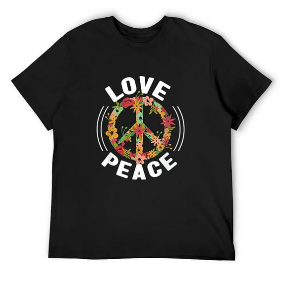 Mens Love Peace Hippie Costume T-Shirt Black Small