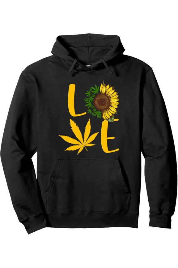 Mens Love Sunflower Graphic Classic Black Soft Pullover Hoodie Shirt for Men & Women, up to Size 5XL