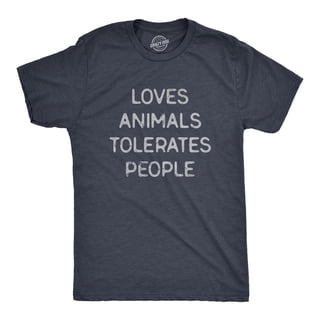 Mens Loves Animals Tolerates People T Shirt Funny Introverted Pet Lover Tee for Guys Graphic Tees