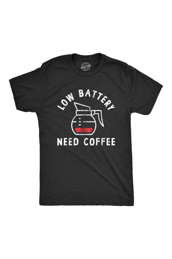 Mens Low Battery Need Coffee T Shirt Funny Sarcastic Low Power Bar Tee for Guys Graphic Tees
